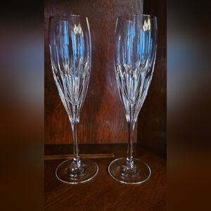 Celebrity Opus Pattern, Leaded Crystal Etched Pair Of Champagne Flutes